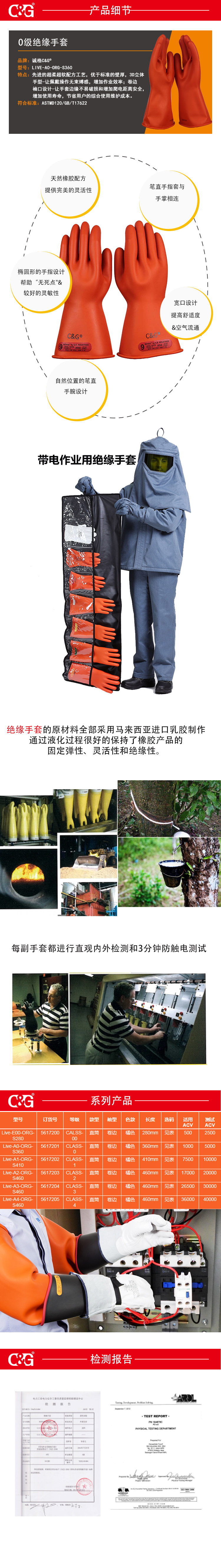 0級絕緣手套橘色直（zhí）筒款