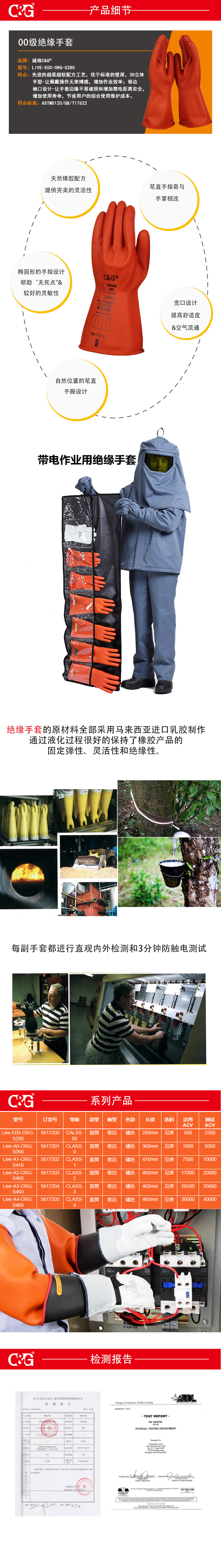 00級絕緣(yuán)手套橘色直筒款