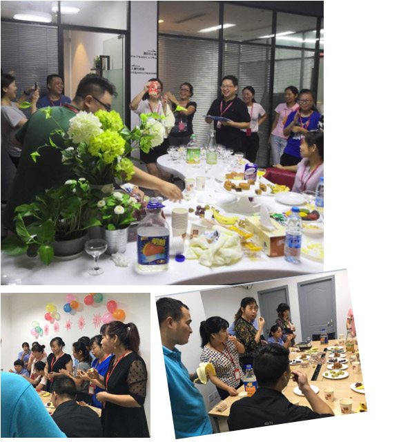 （前方車間（jiān）茶話會也開展的如火如荼，大家放鬆心情（qíng），暢所欲言，品味中秋美食）